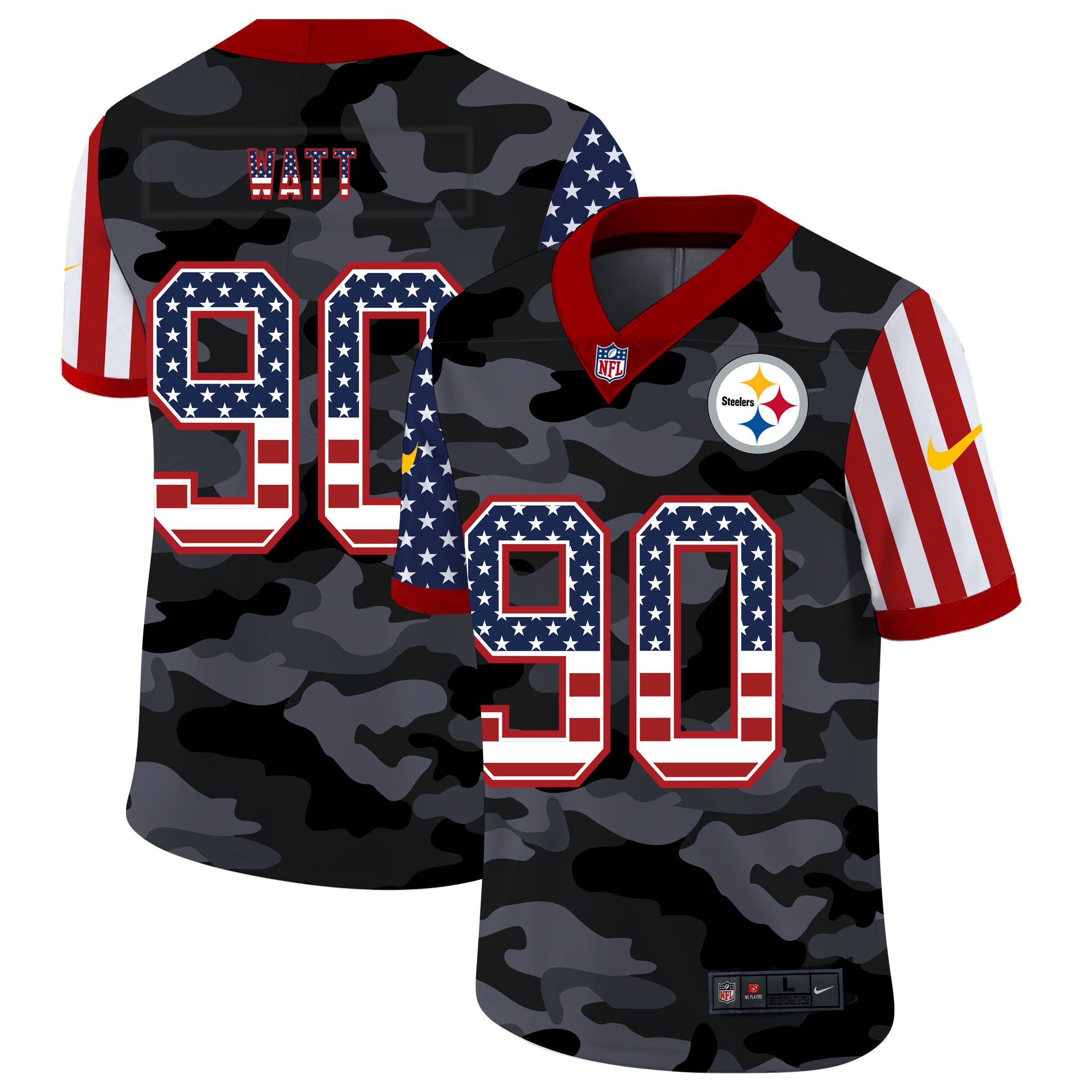 Men Pittsburgh Steelers #90 Watt 2020 Nike Camo USA Salute to Service Limited NFL Jerseys